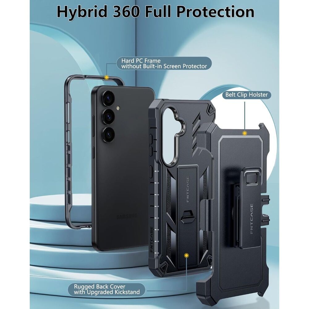 FNTCASE for Samsung Galaxy S24 Case | Heavy Duty Belt Clip Holster & Kickstand